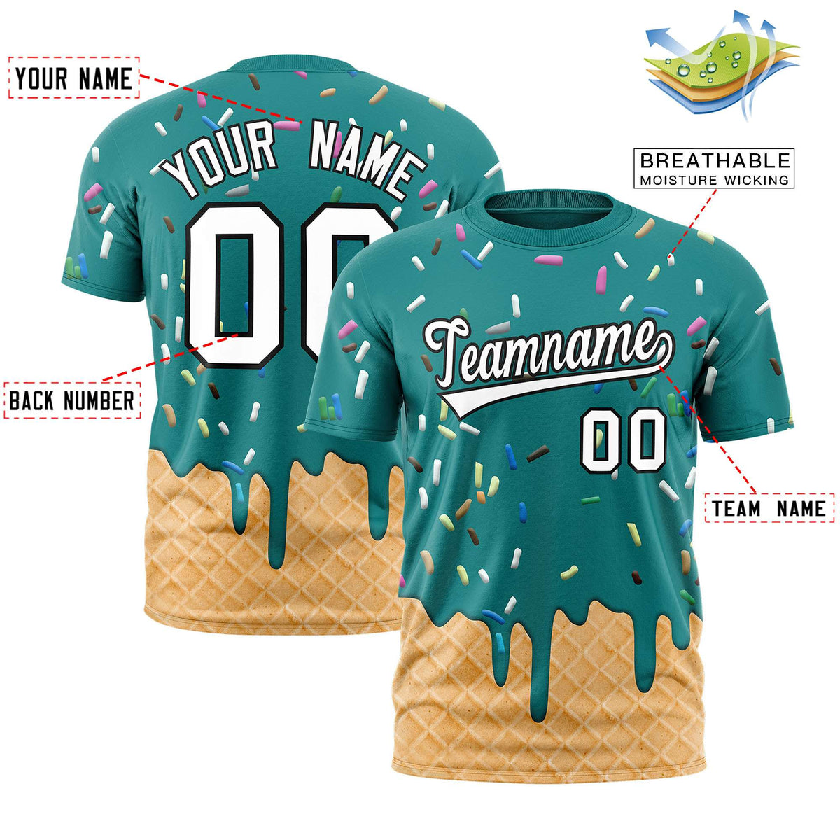 Custom Teal Ice Cream Cone Graffiti Pattern Fashion Authentic T-Shirt