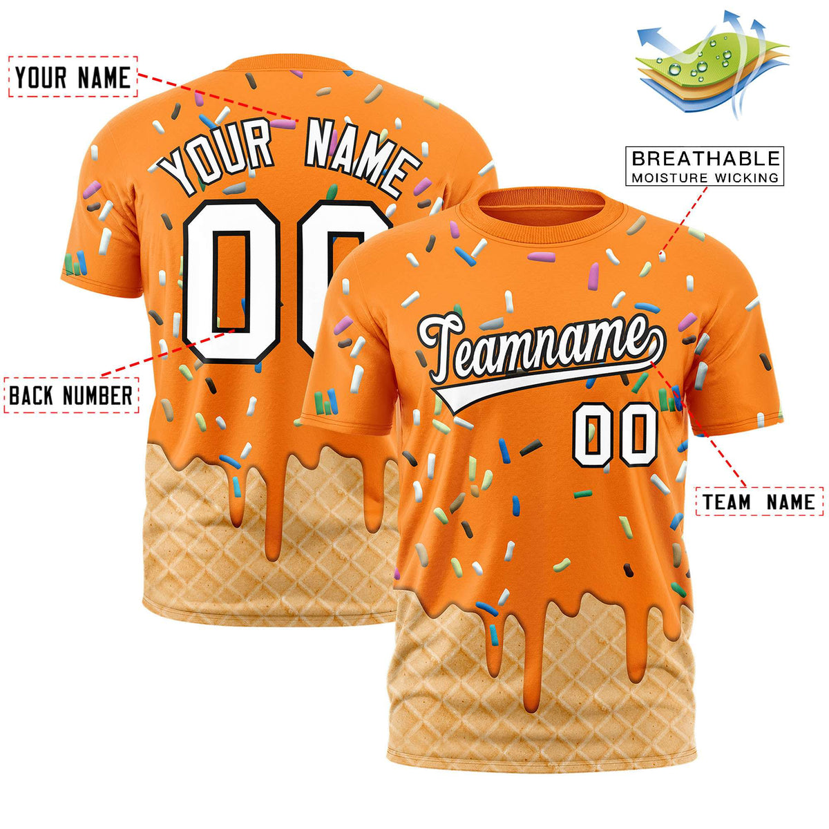 Custom Orange Ice Cream Cone Graffiti Pattern Fashion Authentic T-Shirt