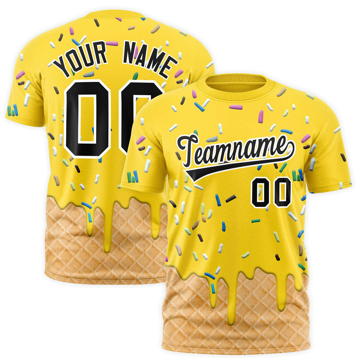 Custom Gold Ice Cream Cone Graffiti Pattern Fashion Authentic T-Shirt