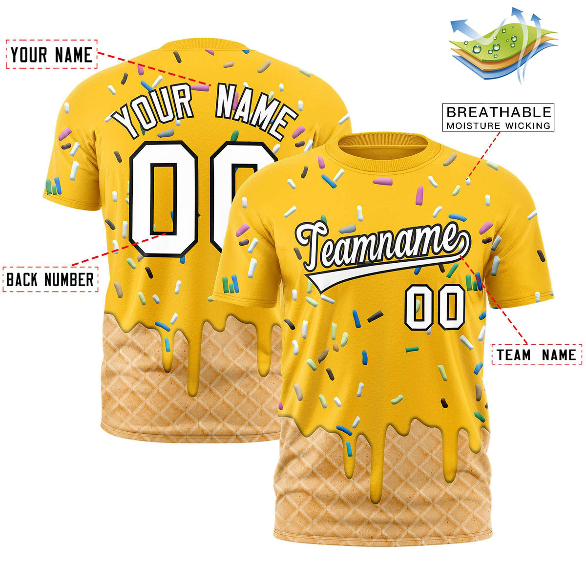 Custom Yellow Ice Cream Cone Graffiti Pattern Fashion Authentic T-Shirt