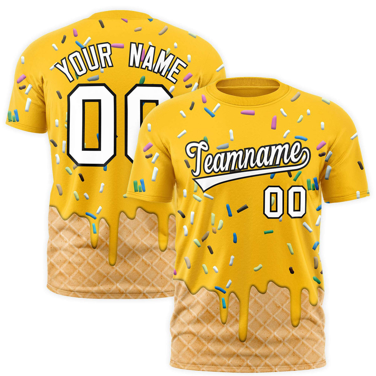 Custom Yellow Ice Cream Cone Graffiti Pattern Fashion Authentic T-Shirt