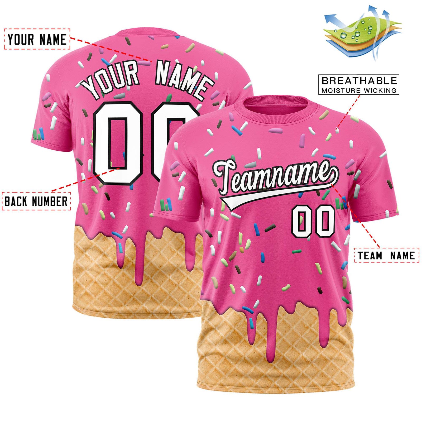 Custom Pink Ice Cream Cone Graffiti Pattern Fashion Authentic T-Shirt