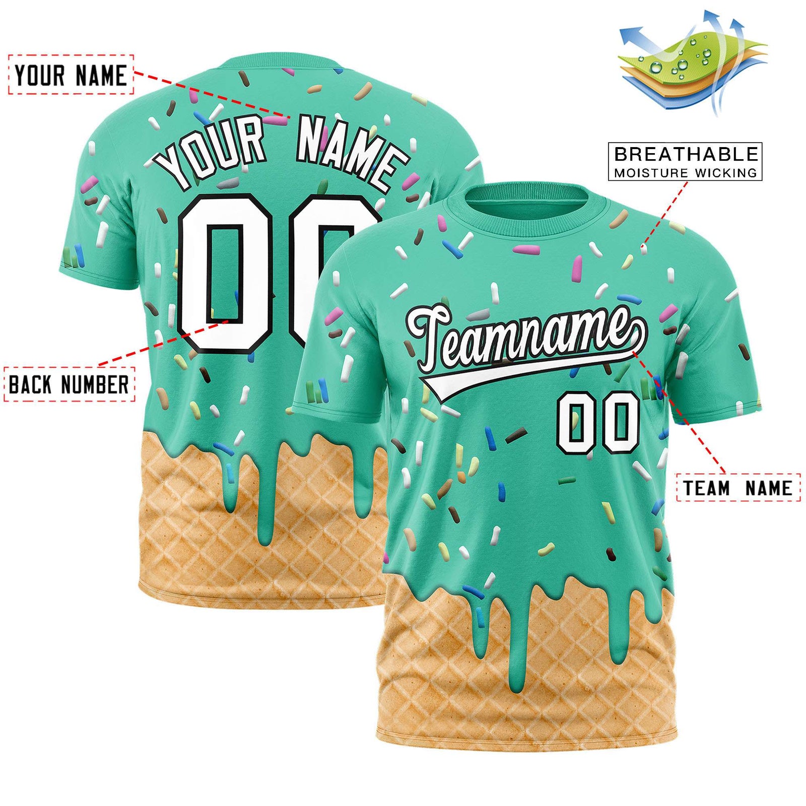 Custom Bright Green Ice Cream Cone Graffiti Pattern Fashion Authentic T-Shirt