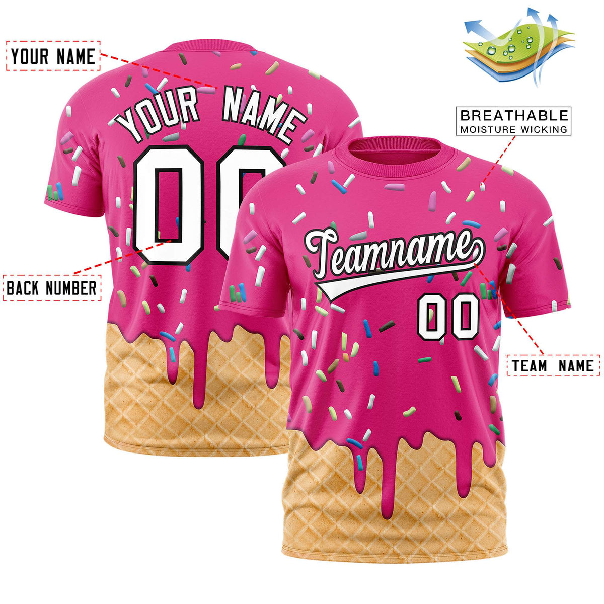 Custom Rose Red Ice Cream Cone Graffiti Pattern Fashion Authentic T-Shirt