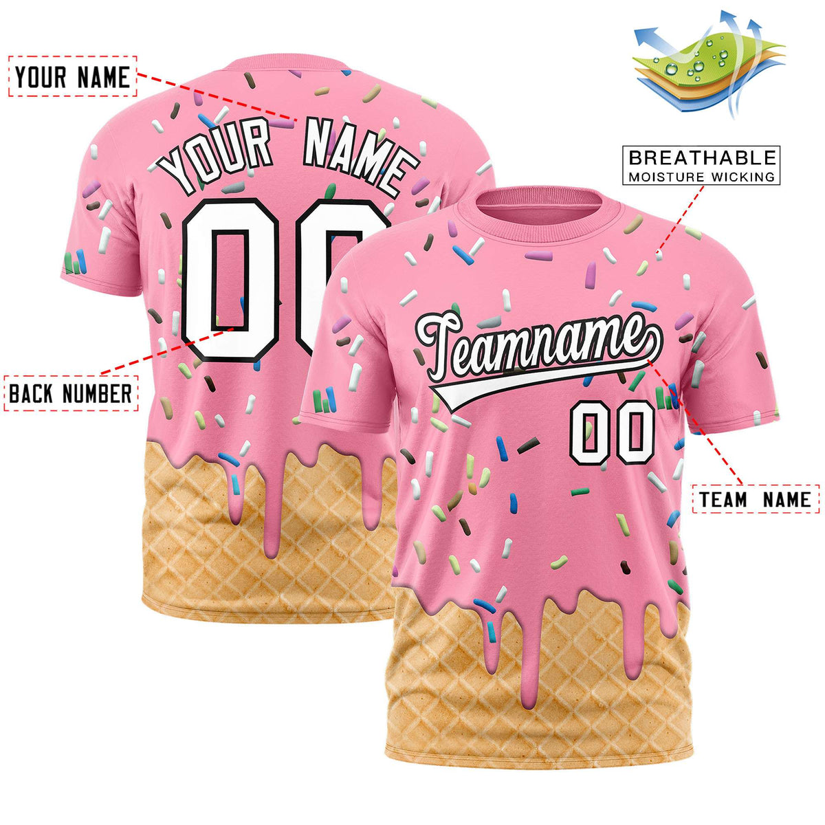 Custom Light Pink Ice Cream Cone Graffiti Pattern Fashion Authentic T-Shirt