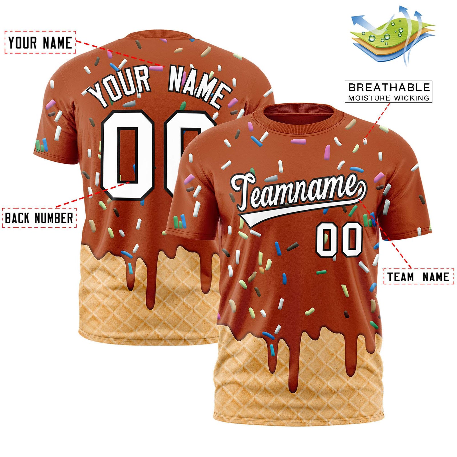 Custom Texas Orange Ice Cream Cone Graffiti Pattern Fashion Authentic T-Shirt