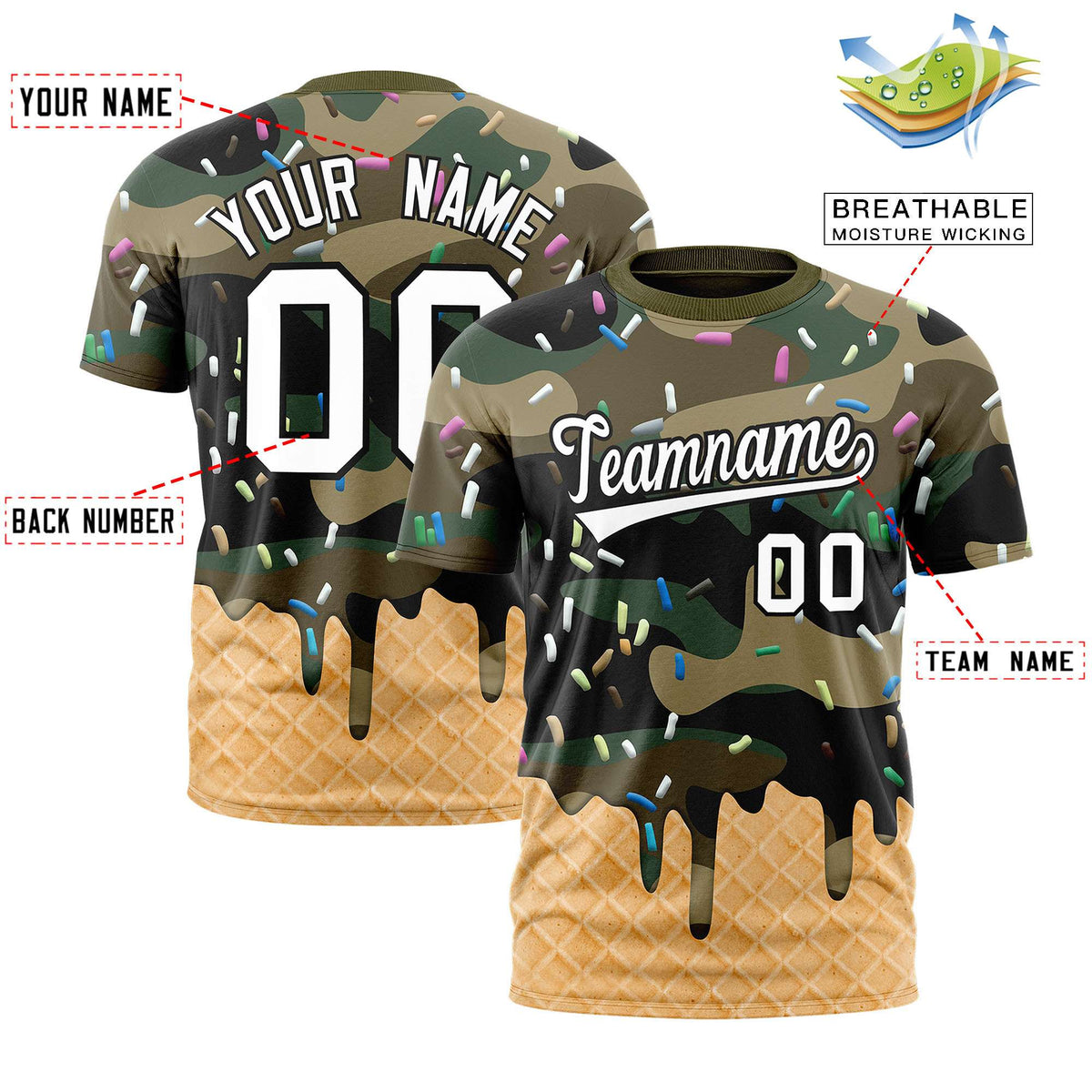 Custom Camo Ice Cream Cone Graffiti Pattern Fashion Authentic T-Shirt