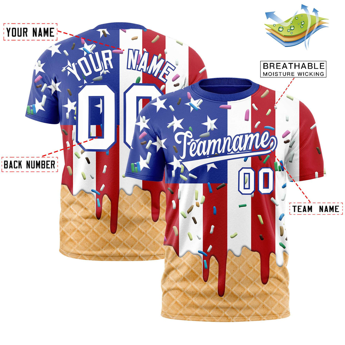 Custom American Flag Ice Cream Cone Graffiti Pattern Fashion Authentic T-Shirt