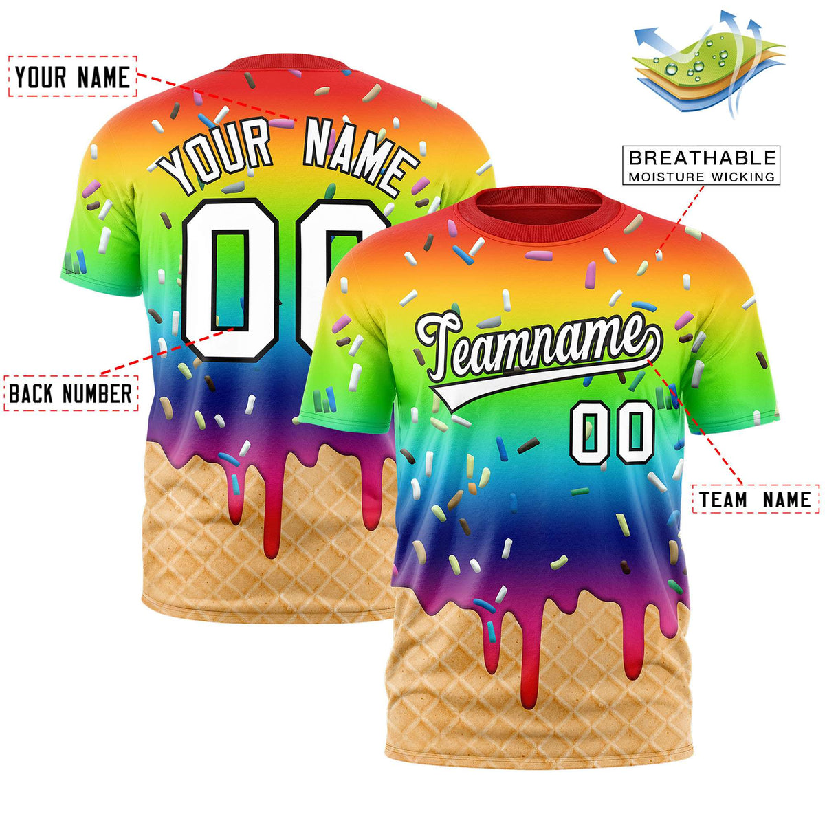 Custom Rainbow Ice Cream Cone Graffiti Pattern Fashion Authentic T-Shirt