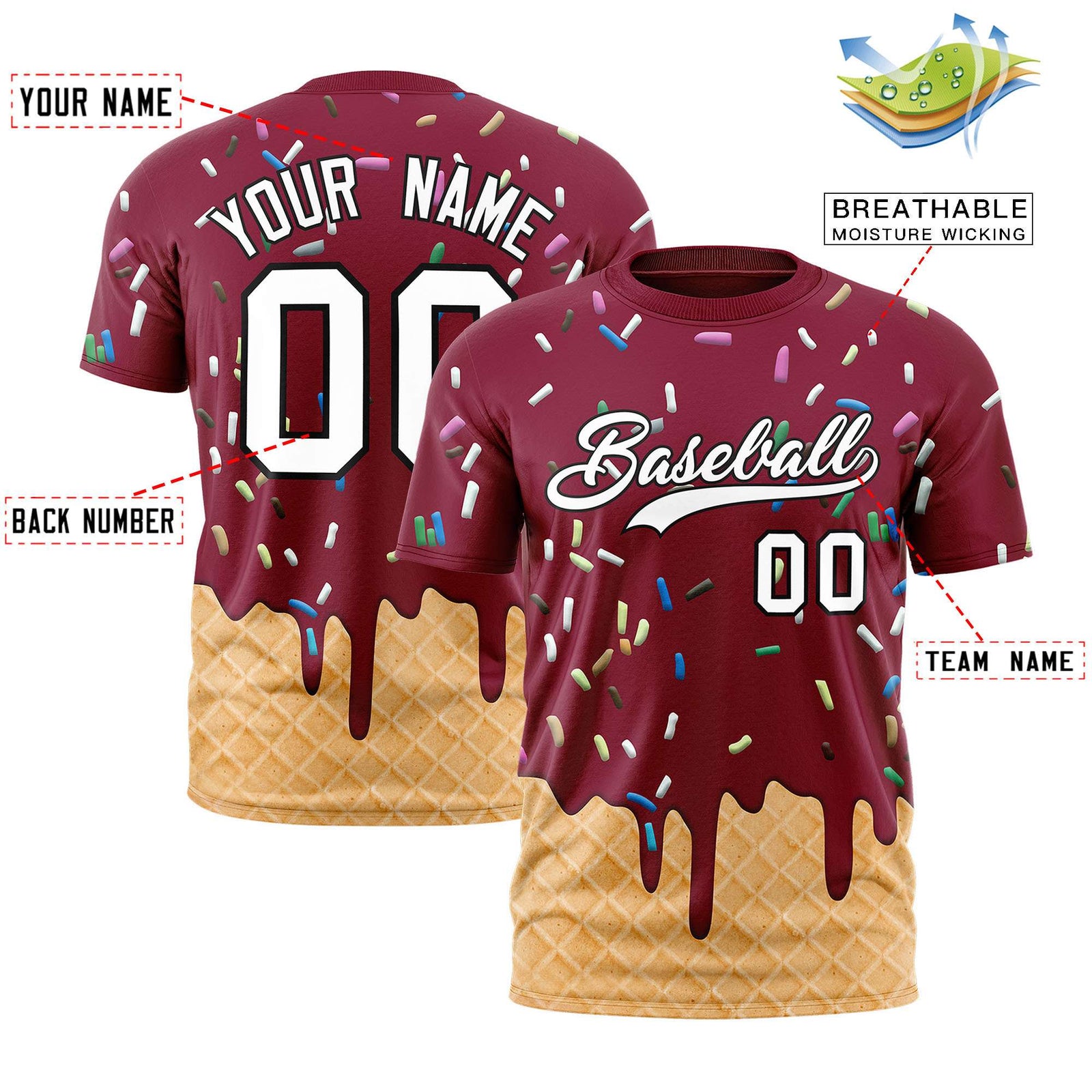 Custom Crimson Ice Cream Cone Graffiti Pattern Fashion Authentic T-Shirt