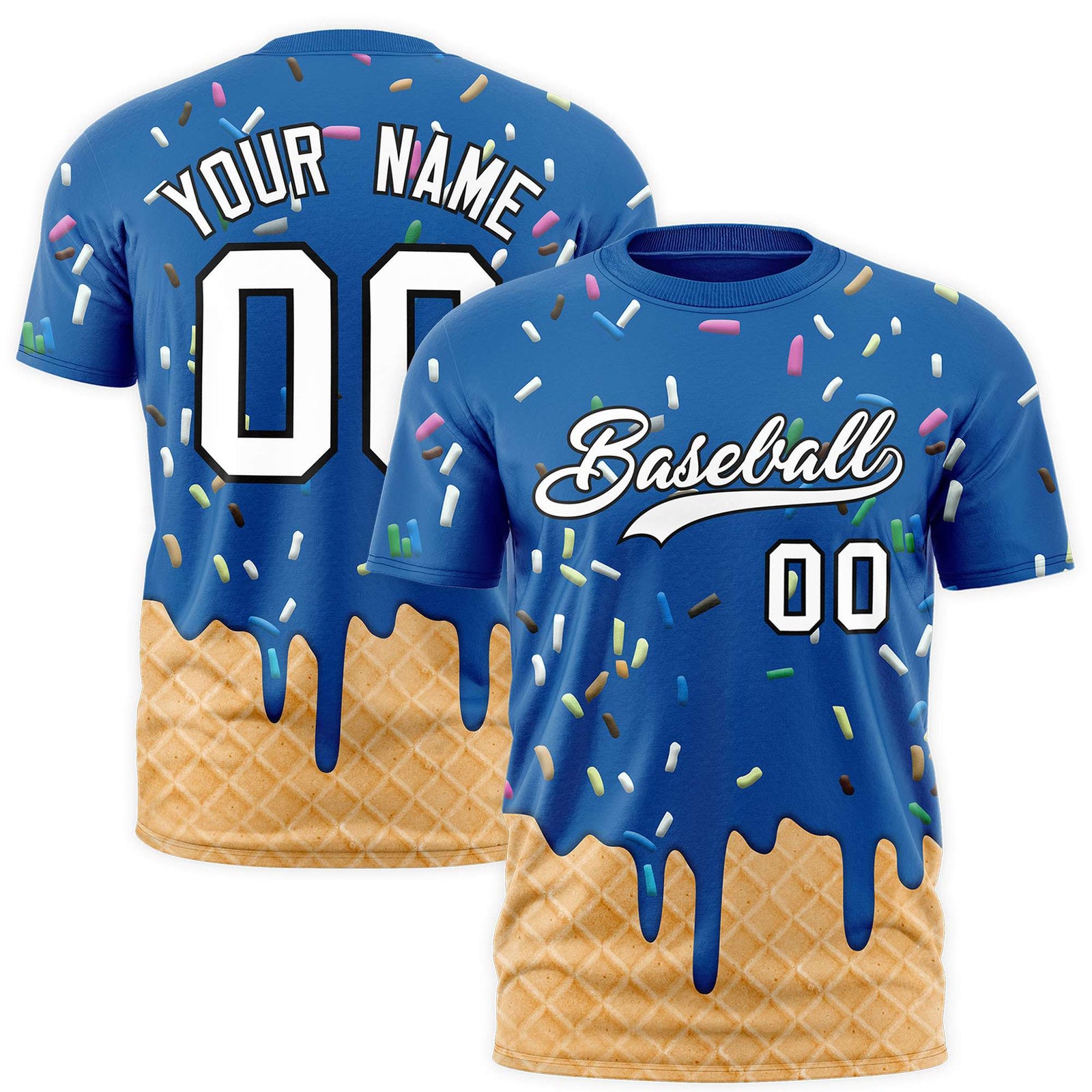 Custom Royal Ice Cream Cone Graffiti Pattern Fashion Authentic T-Shirt