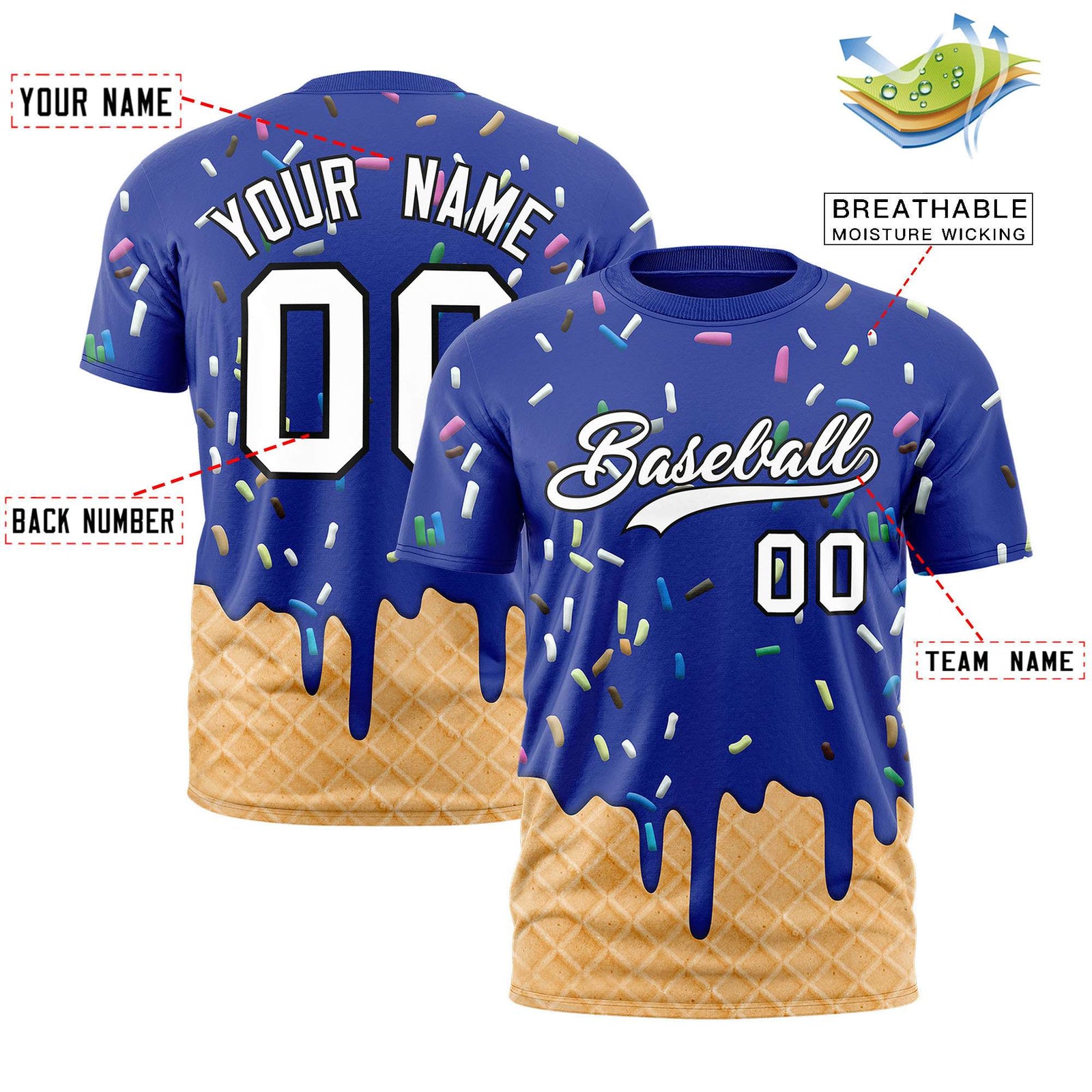 Custom Royal Ice Cream Cone Graffiti Pattern Fashion Authentic T-Shirt