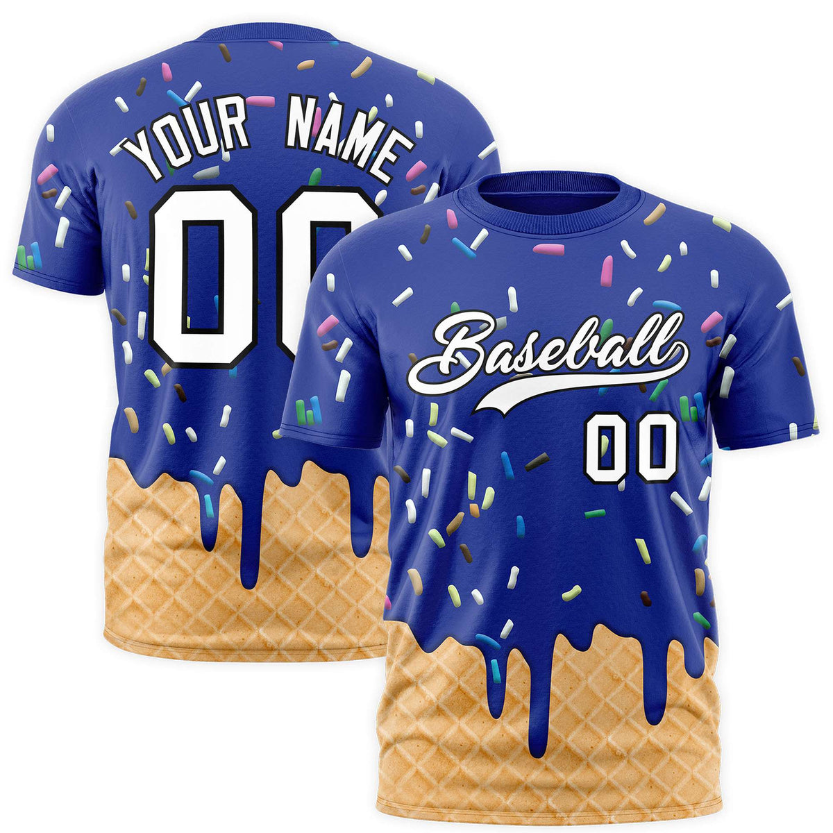 Custom Royal Ice Cream Cone Graffiti Pattern Fashion Authentic T-Shirt