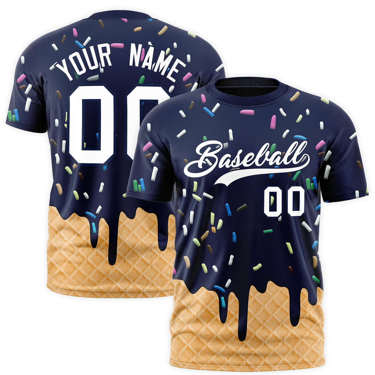 Custom Navy Ice Cream Cone Graffiti Pattern Fashion Authentic T-Shirt