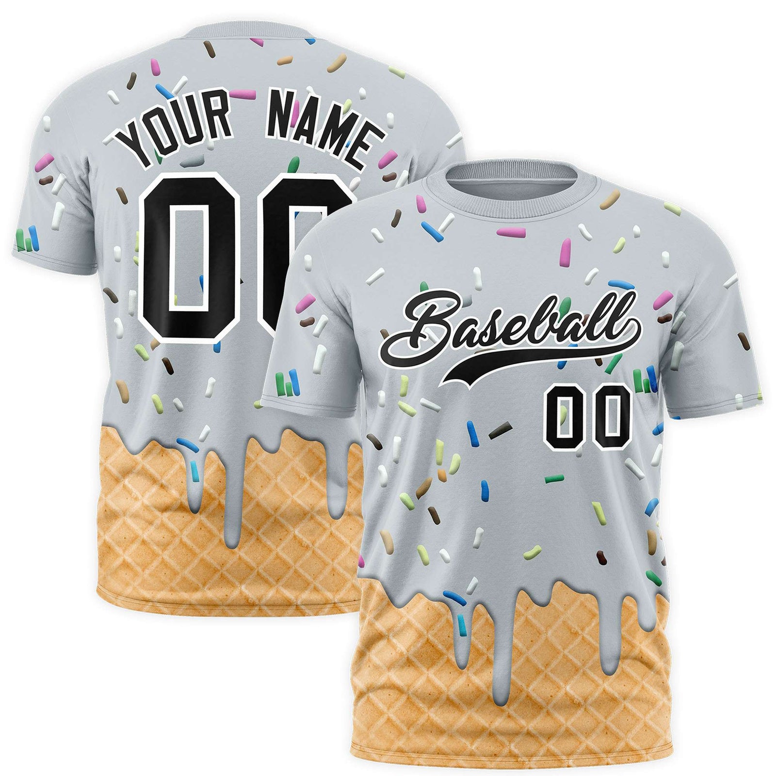 Custom Silver Ice Cream Cone Graffiti Pattern Fashion Authentic T-Shirt