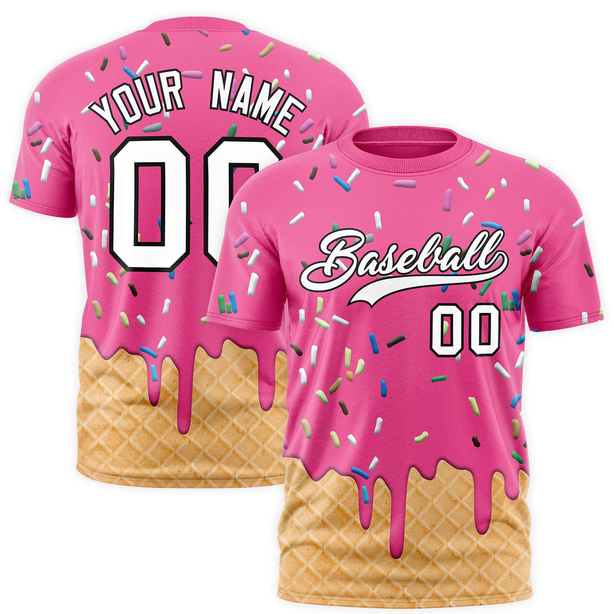 Custom Pink Ice Cream Cone Graffiti Pattern Fashion Authentic T-Shirt