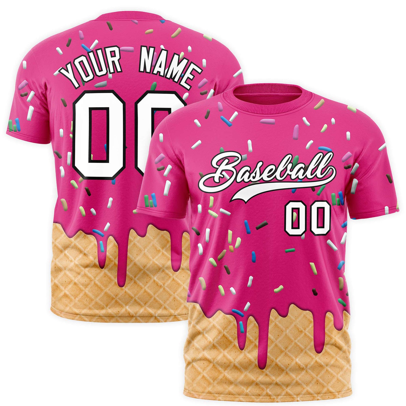 Custom Rose Red Ice Cream Cone Graffiti Pattern Fashion Authentic T-Shirt