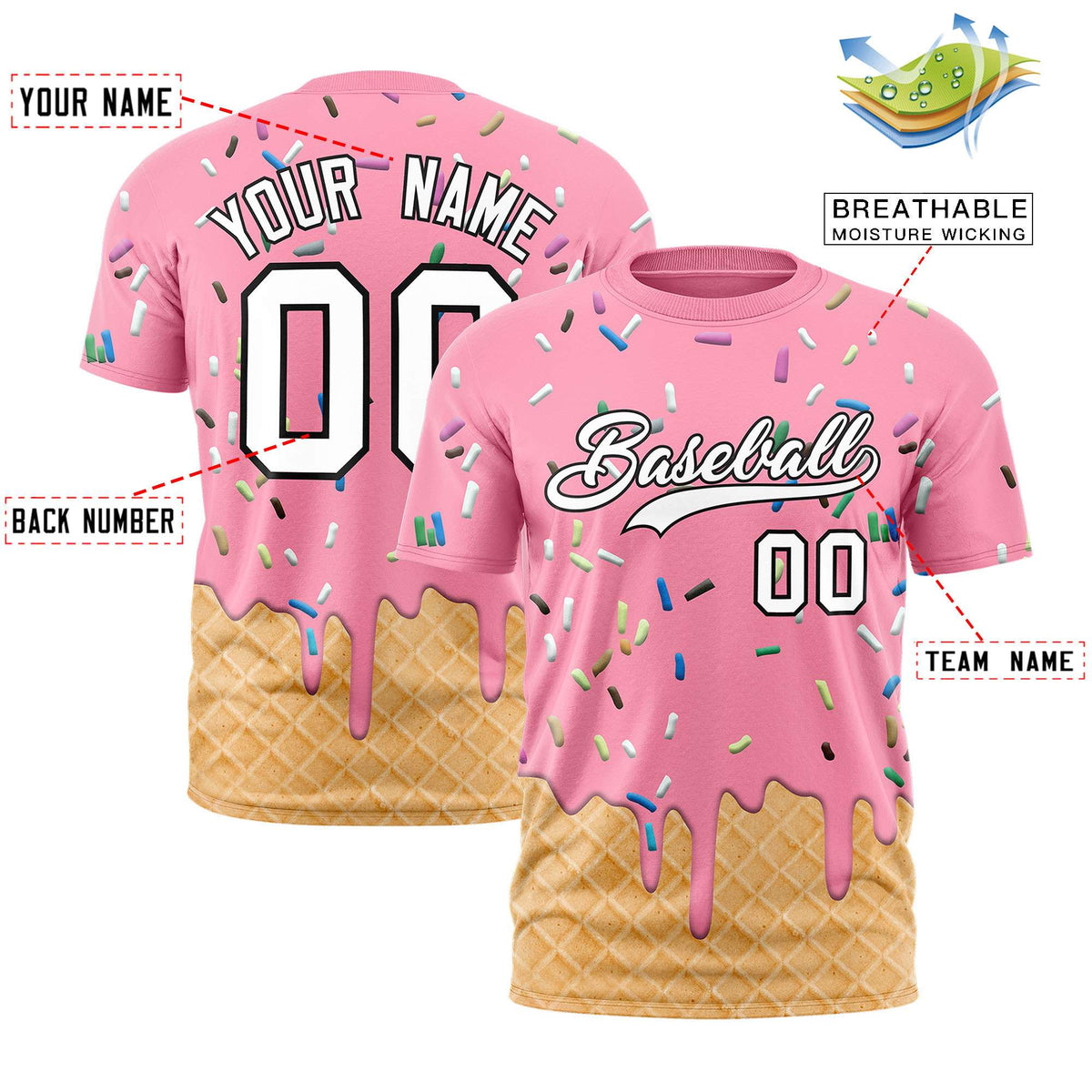 Custom Light Pink Ice Cream Cone Graffiti Pattern Fashion Authentic T-Shirt