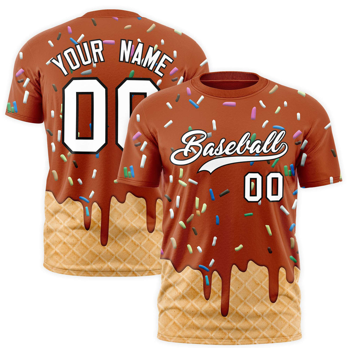 Custom Texas Orange Ice Cream Cone Graffiti Pattern Fashion Authentic T-Shirt