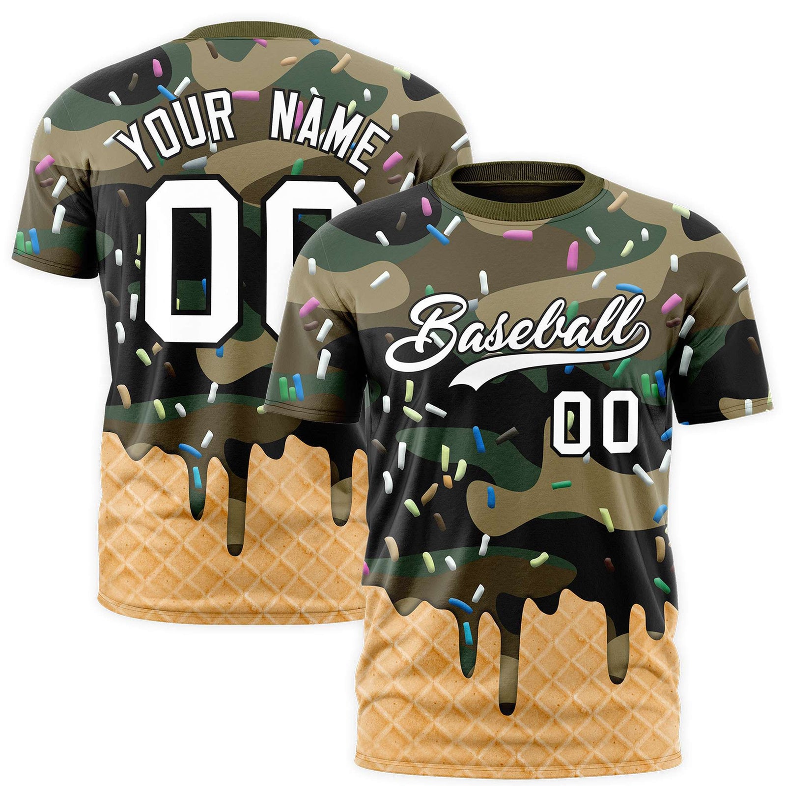 Custom Camo Ice Cream Cone Graffiti Pattern Fashion Authentic T-Shirt