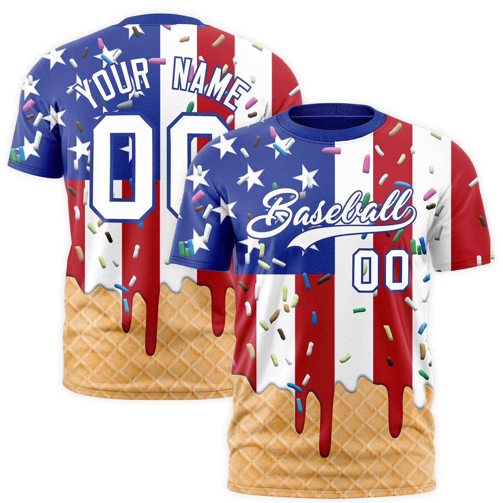 Custom American Flag Ice Cream Cone Graffiti Pattern Fashion Authentic T-Shirt