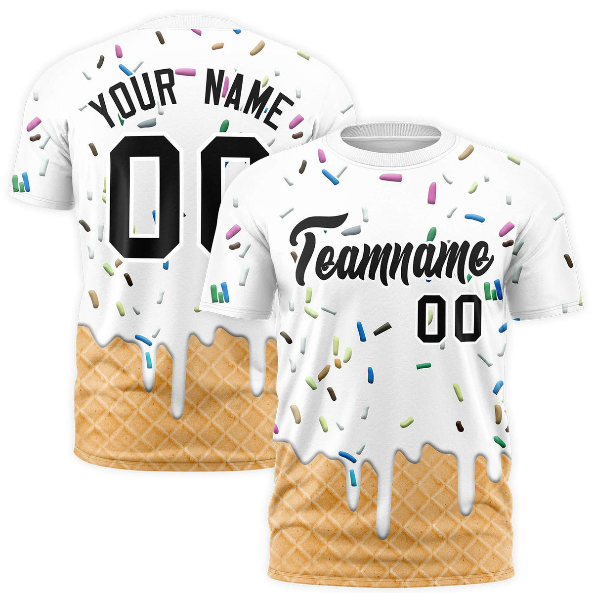 Custom White Ice Cream Cone Graffiti Pattern Fashion Authentic T-Shirt