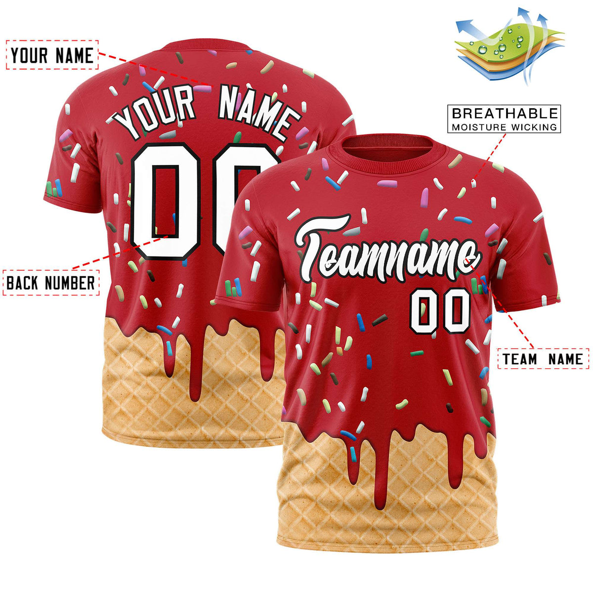 Custom Red Ice Cream Cone Graffiti Pattern Fashion Authentic T-Shirt