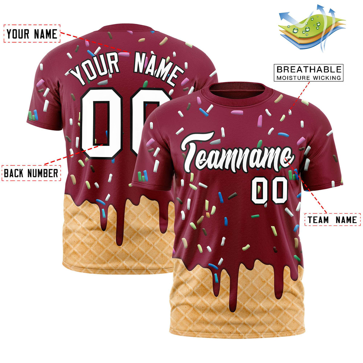 Custom Crimson Ice Cream Cone Graffiti Pattern Fashion Authentic T-Shirt