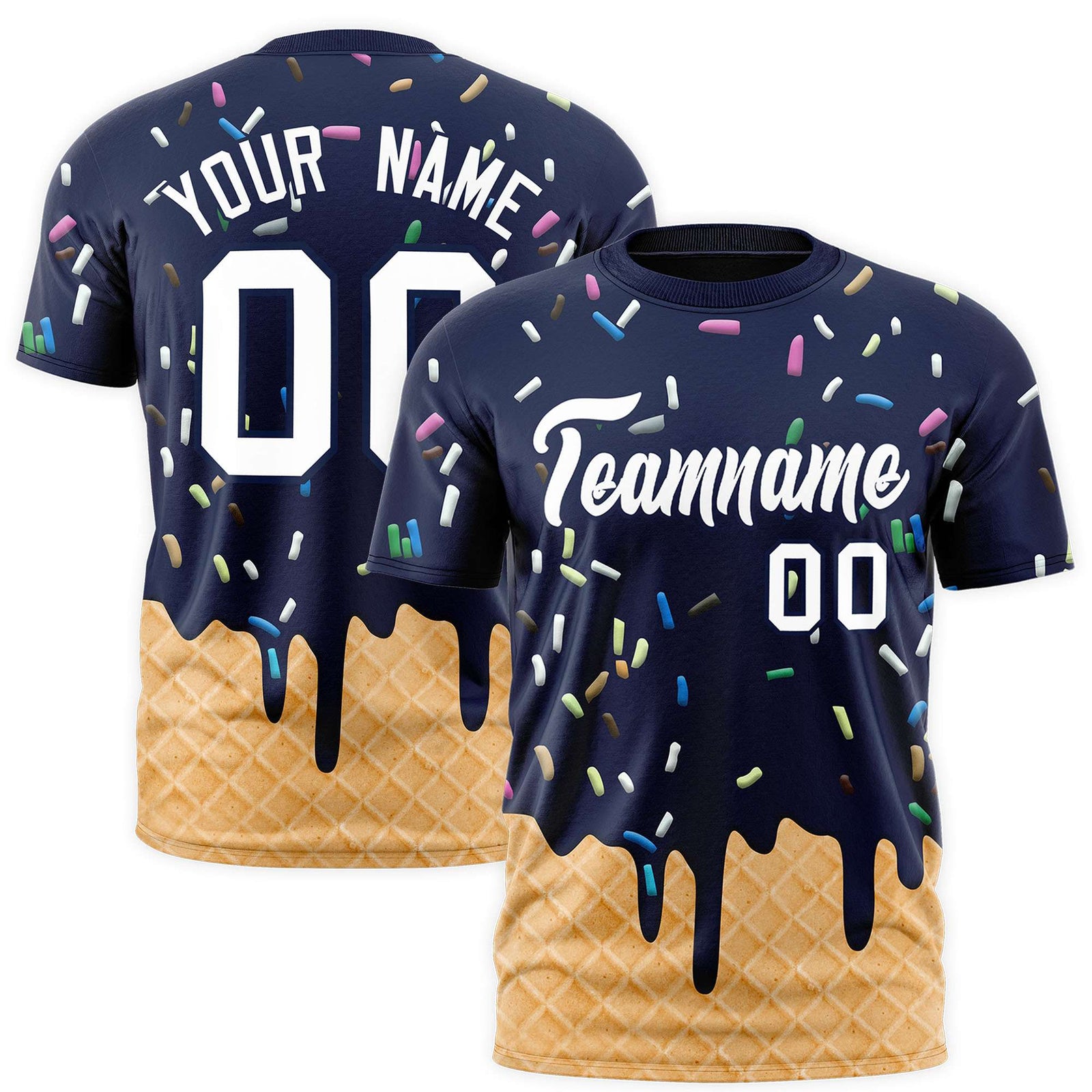 Custom Navy Ice Cream Cone Graffiti Pattern Fashion Authentic T-Shirt