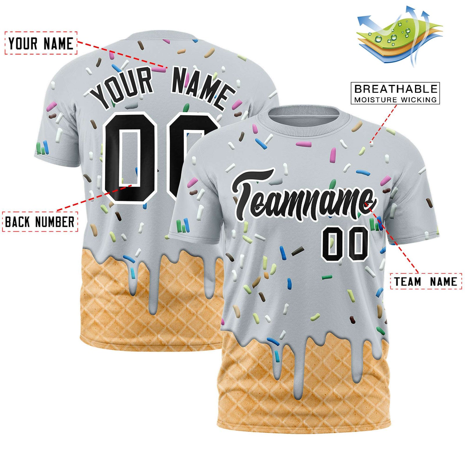 Custom Silver Ice Cream Cone Graffiti Pattern Fashion Authentic T-Shirt