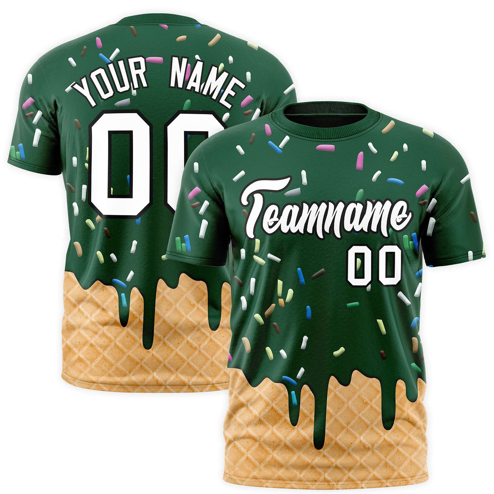 Custom Green Ice Cream Cone Graffiti Pattern Fashion Authentic T-Shirt