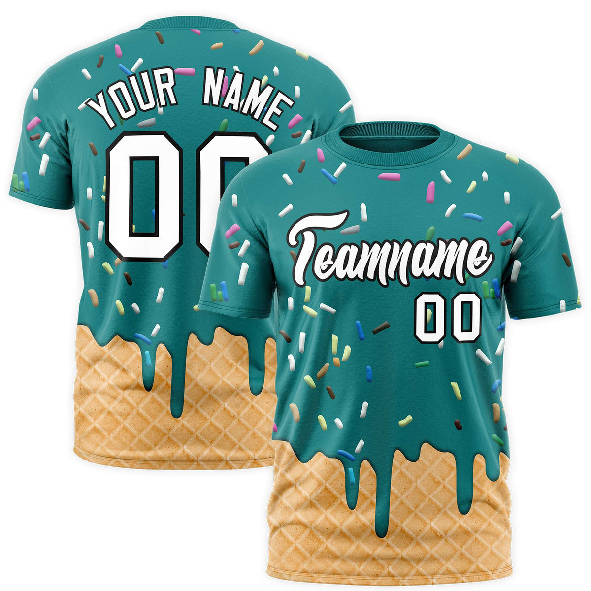 Custom Teal Ice Cream Cone Graffiti Pattern Fashion Authentic T-Shirt