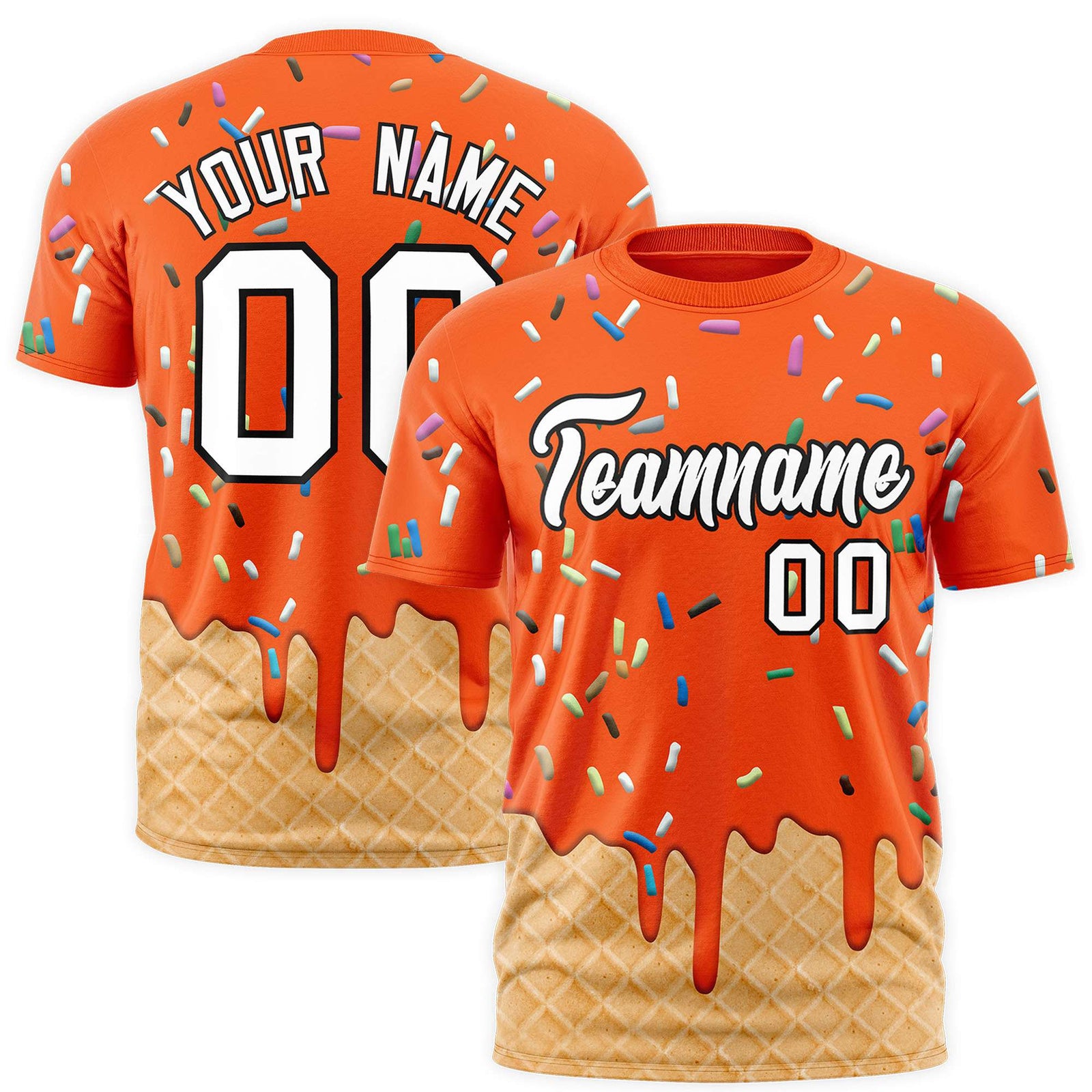 Custom Orange Ice Cream Cone Graffiti Pattern Fashion Authentic T-Shirt