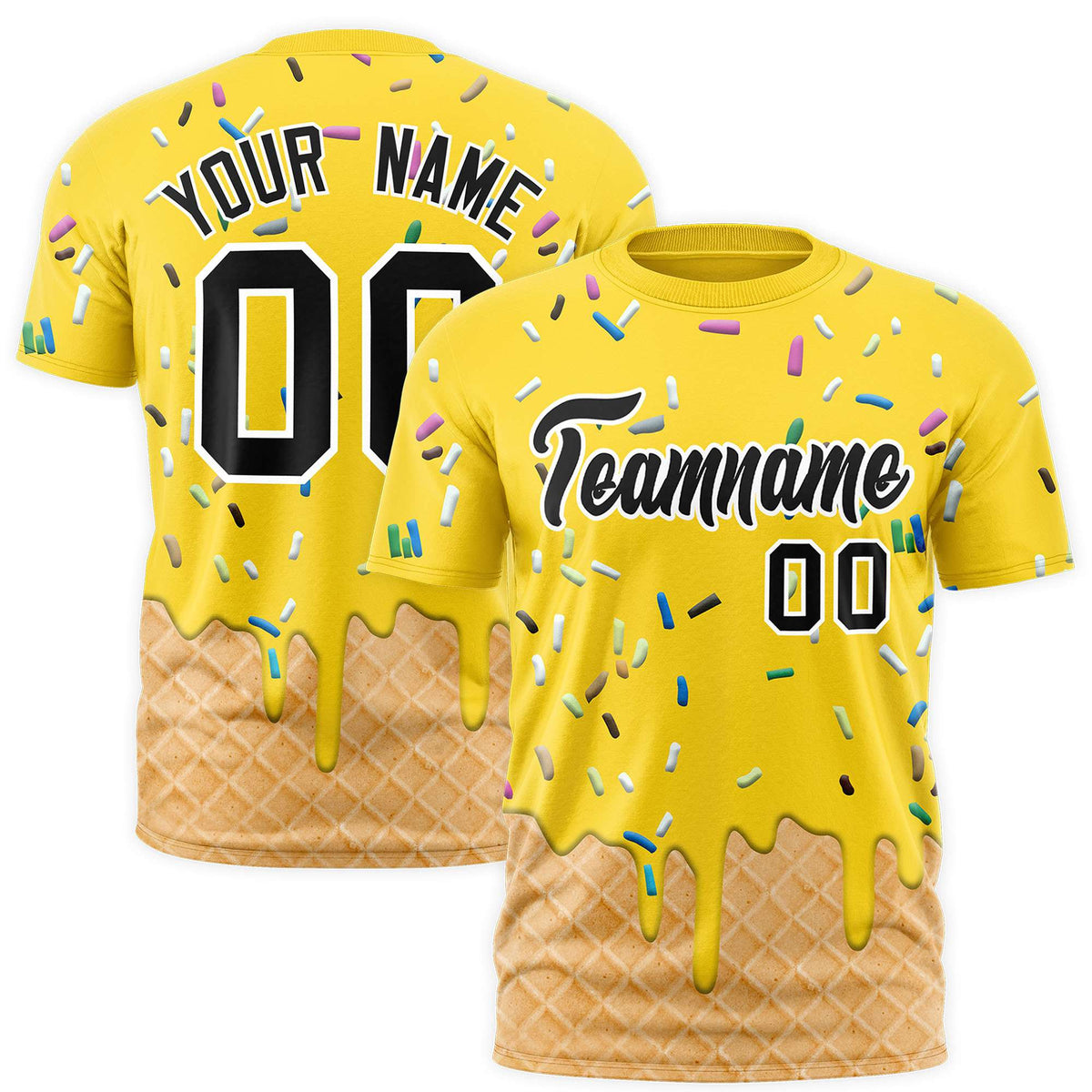 Custom Gold Ice Cream Cone Graffiti Pattern Fashion Authentic T-Shirt