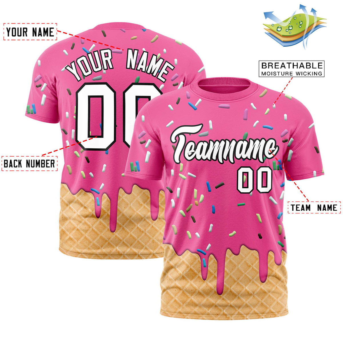 Custom Pink Ice Cream Cone Graffiti Pattern Fashion Authentic T-Shirt