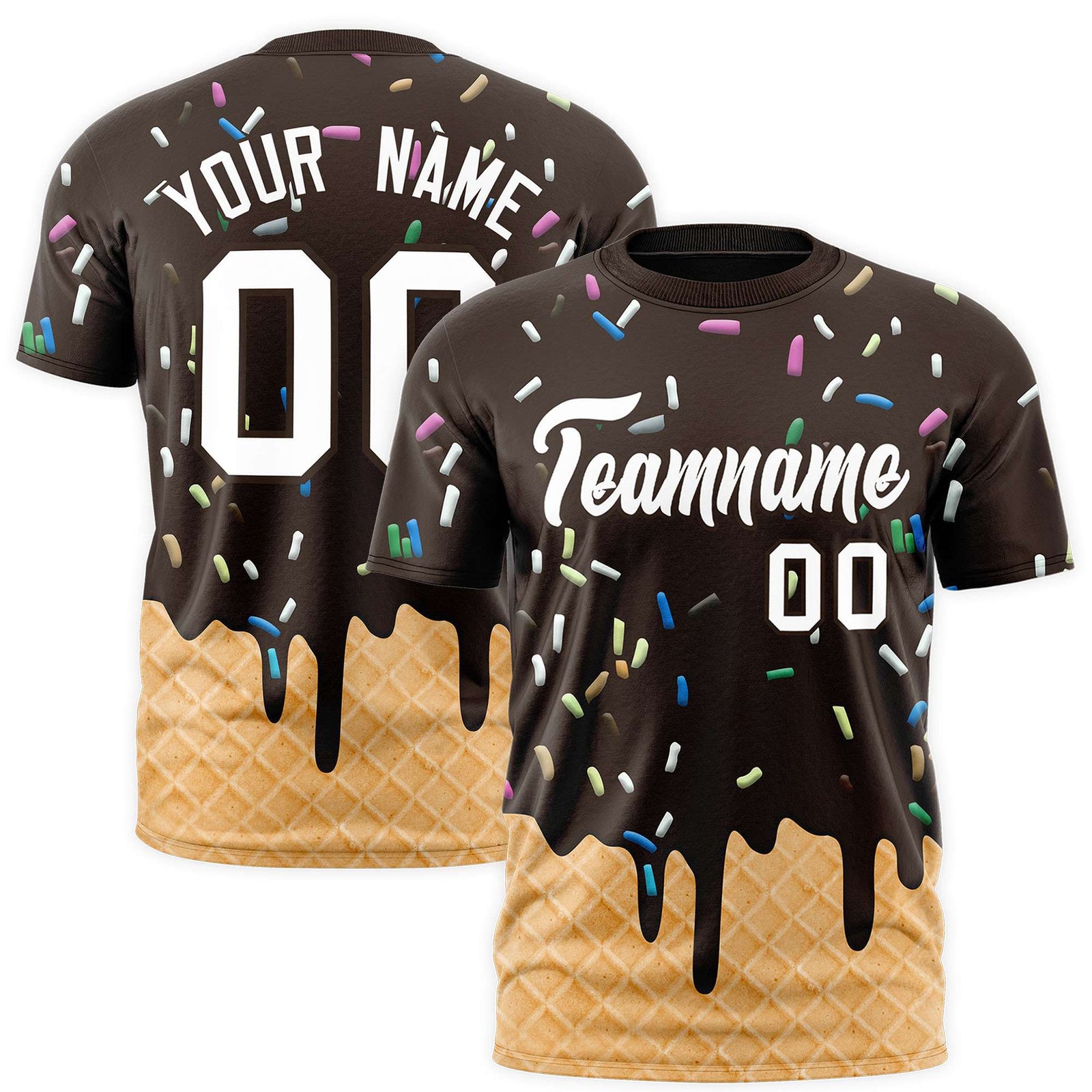 Custom Brown Ice Cream Cone Graffiti Pattern Fashion Authentic T-Shirt