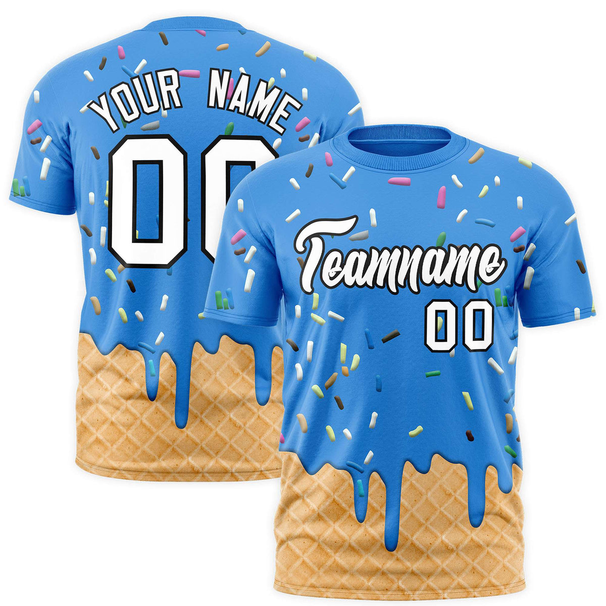 Custom Light Blue Ice Cream Cone Graffiti Pattern Fashion Authentic T-Shirt