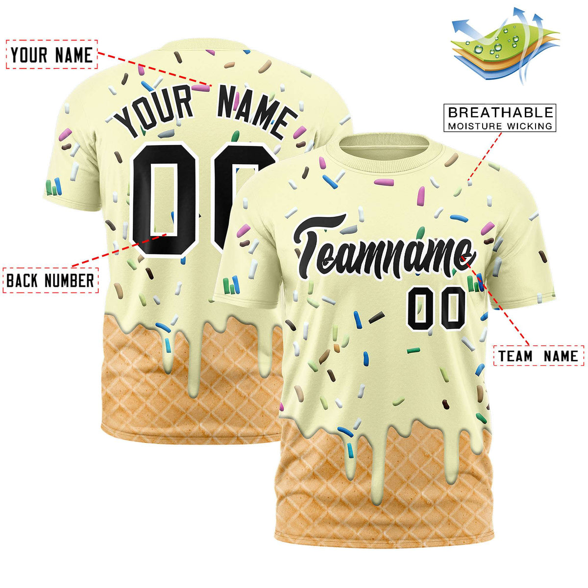 Custom Cream Ice Cream Cone Graffiti Pattern Fashion Authentic T-Shirt