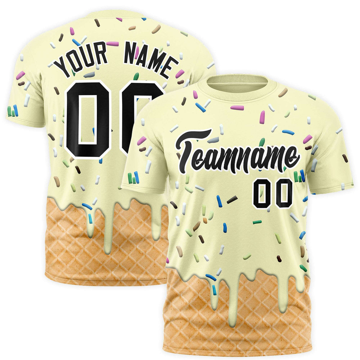 Custom Cream Ice Cream Cone Graffiti Pattern Fashion Authentic T-Shirt