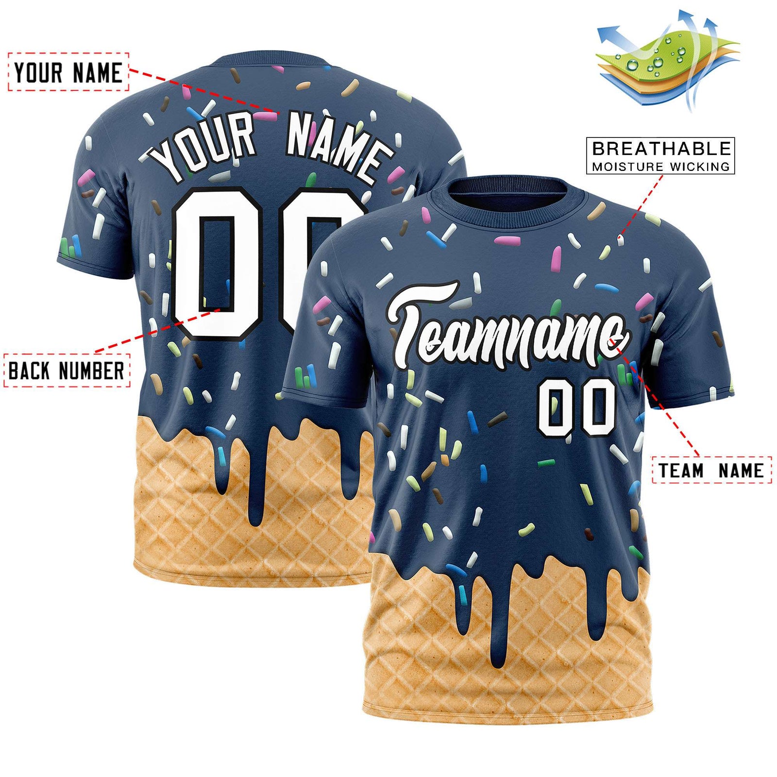 Custom Midnight Blue Ice Cream Cone Graffiti Pattern Fashion Authentic T-Shirt