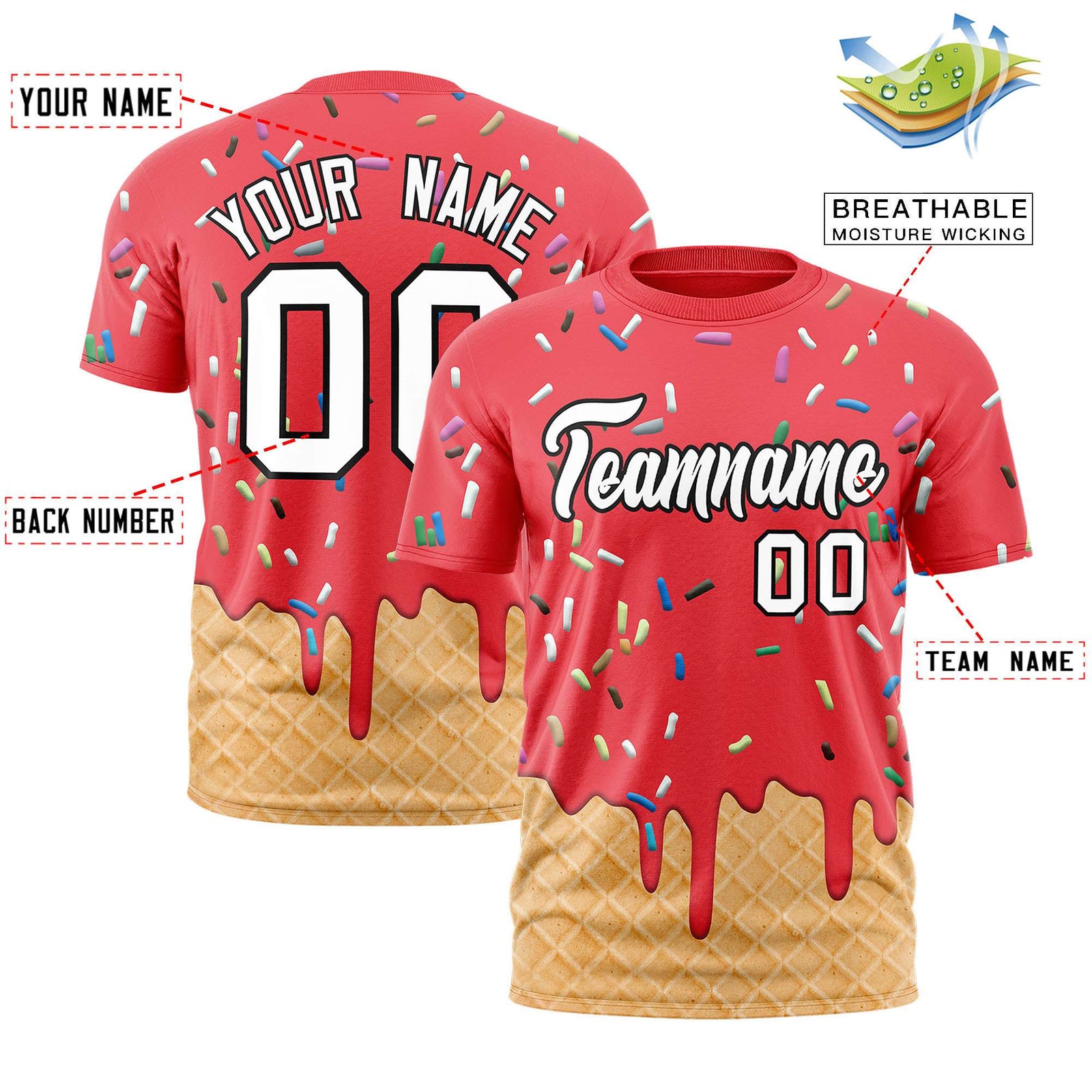 Custom Light Red Ice Cream Cone Graffiti Pattern Fashion Authentic T-Shirt