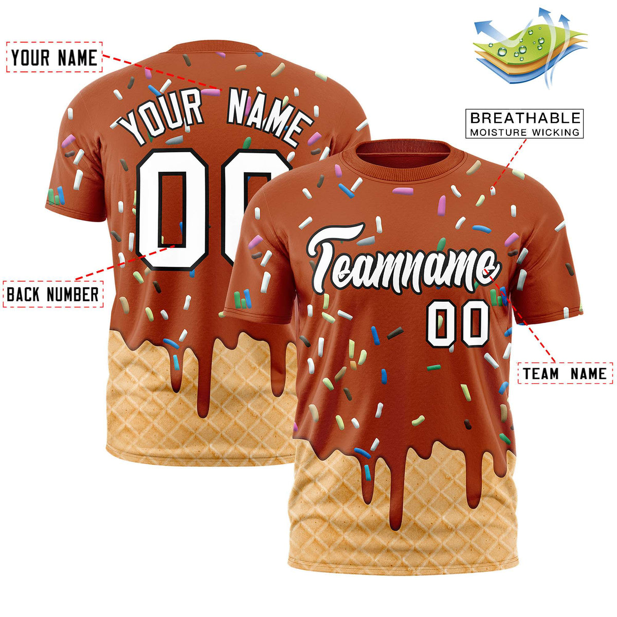 Custom Texas Orange Ice Cream Cone Graffiti Pattern Fashion Authentic T-Shirt