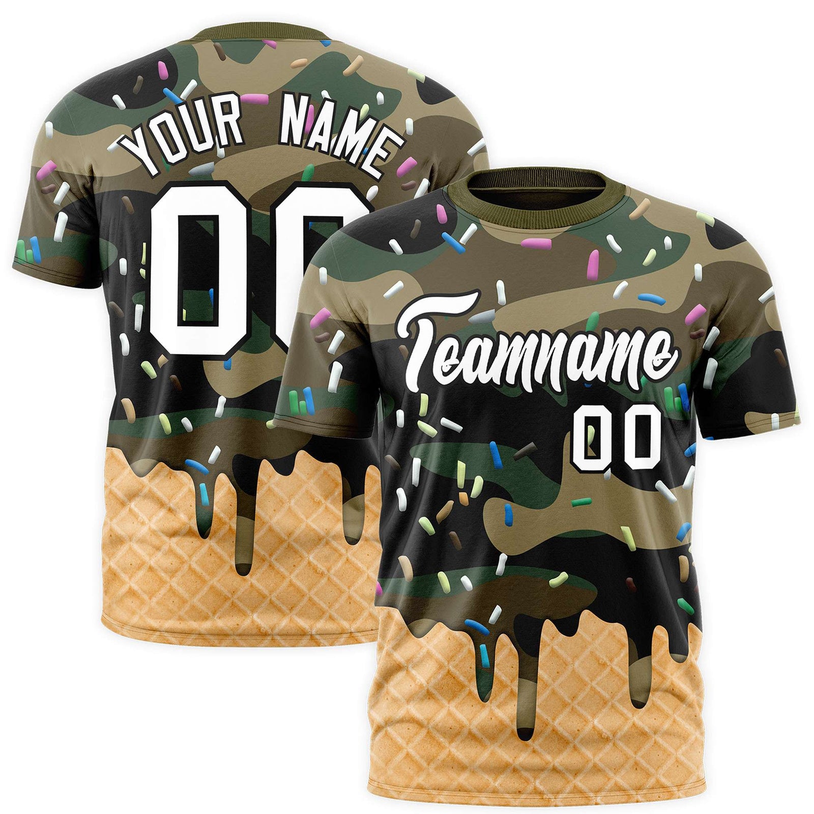 Custom Camo Ice Cream Cone Graffiti Pattern Fashion Authentic T-Shirt