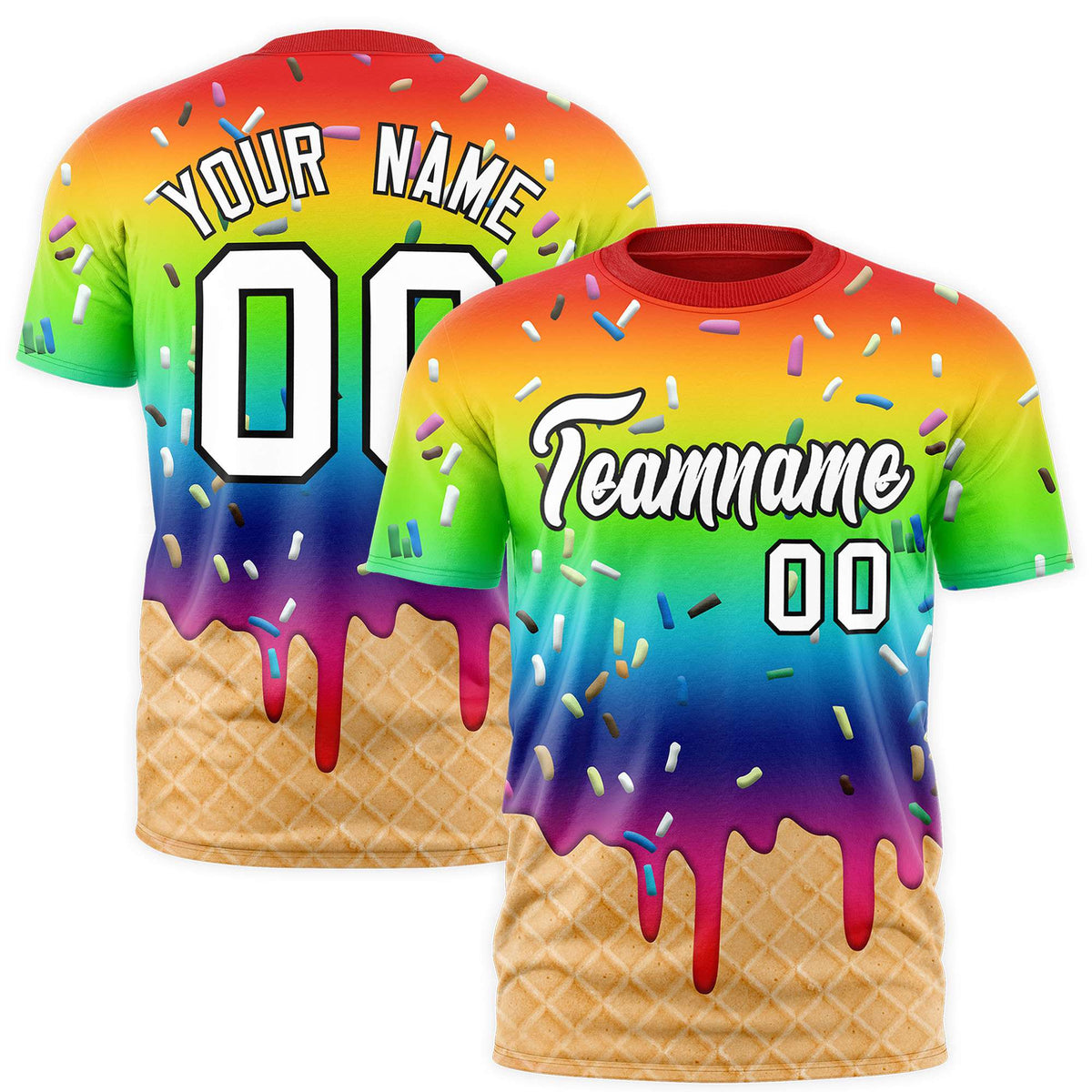 Custom Rainbow Ice Cream Cone Graffiti Pattern Fashion Authentic T-Shirt