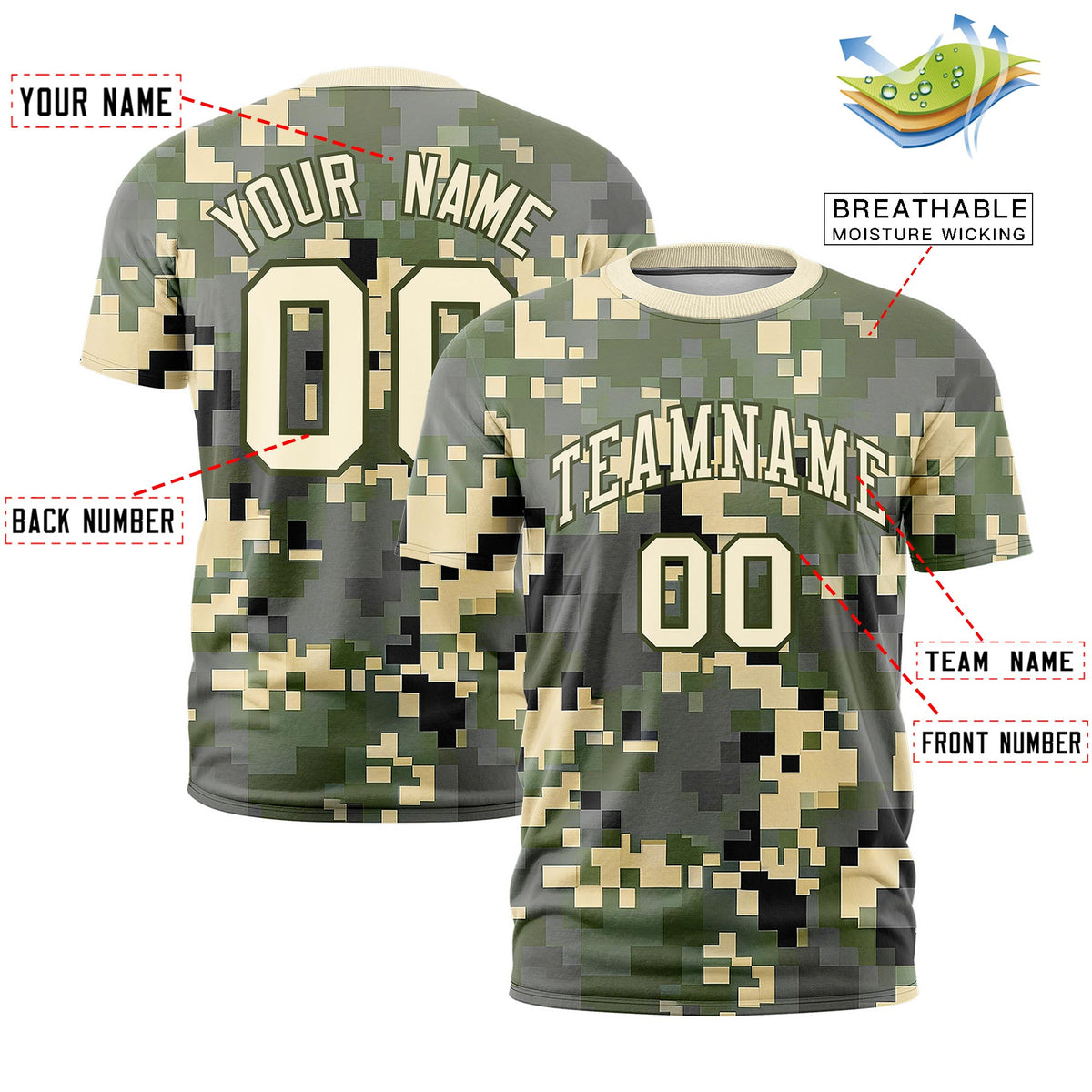 Custom Camo T-shirts Light Khaki Olive Jungle Camouflage Training Shirts