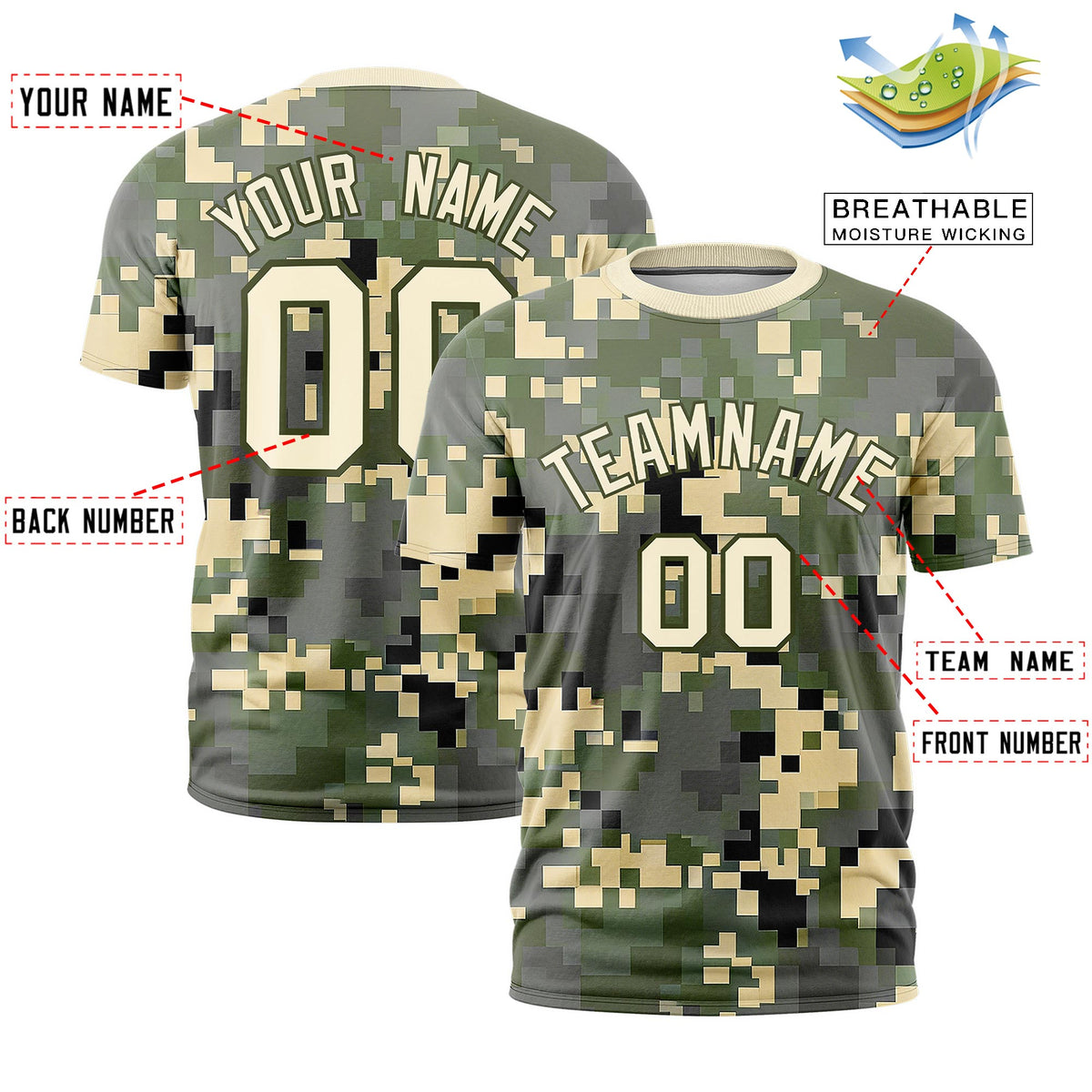 Custom Camo T-shirts Light Khaki Olive Jungle Camouflage Training Shirts