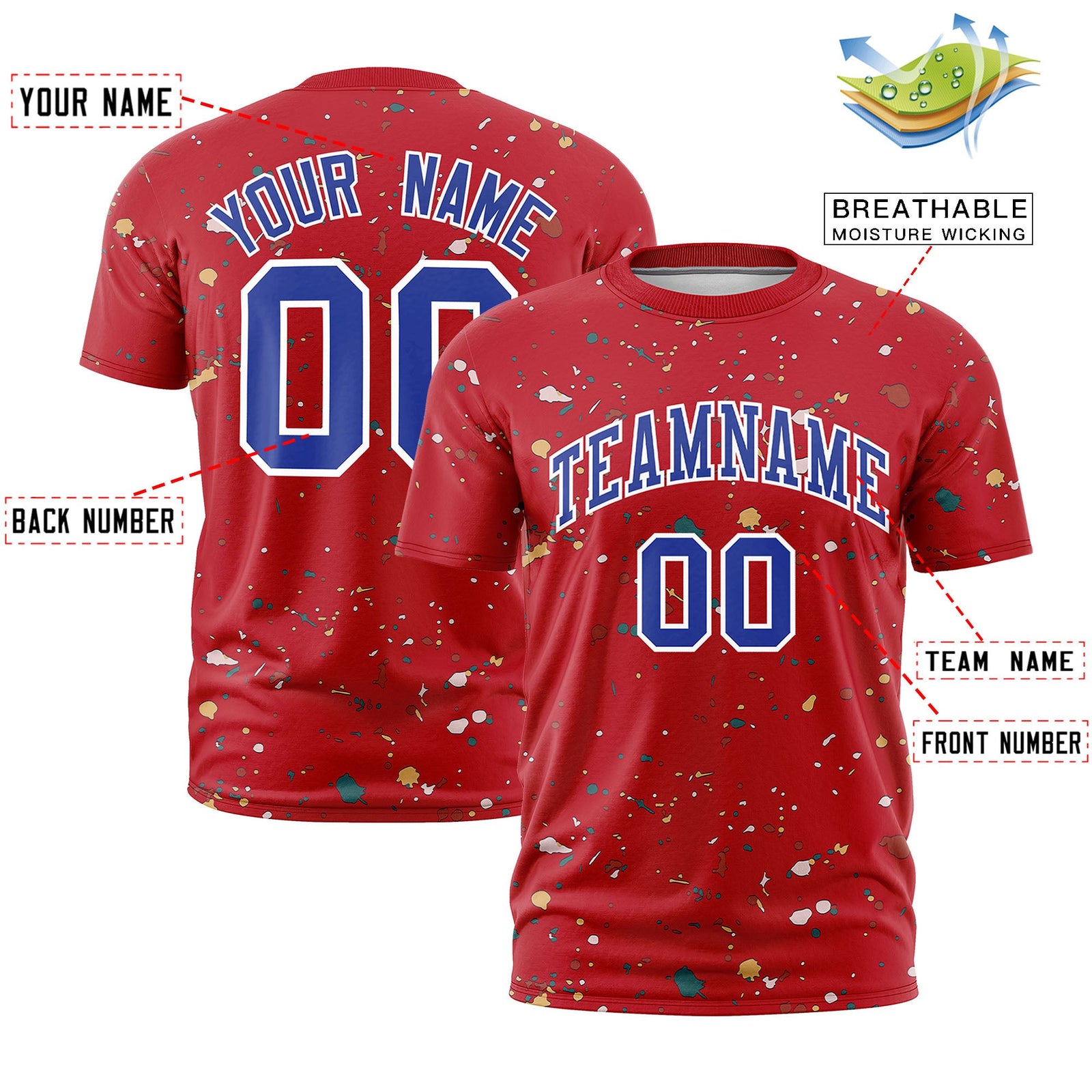 Custom Red Royal Blue White Spray Painting Graffiti Pattern Personalization T-shirt| KXKSHOP