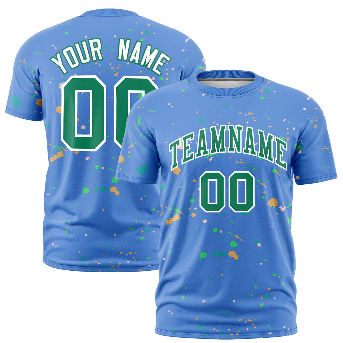 Custom Light Blue Kelly Green White Spray Painting Graffiti Pattern Personalization T-shirt| KXKSHOP