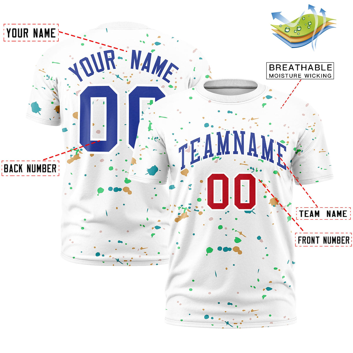 Custom White Royal Blue Spray Painting Graffiti Pattern Personalization T-shirt| KXKSHOP
