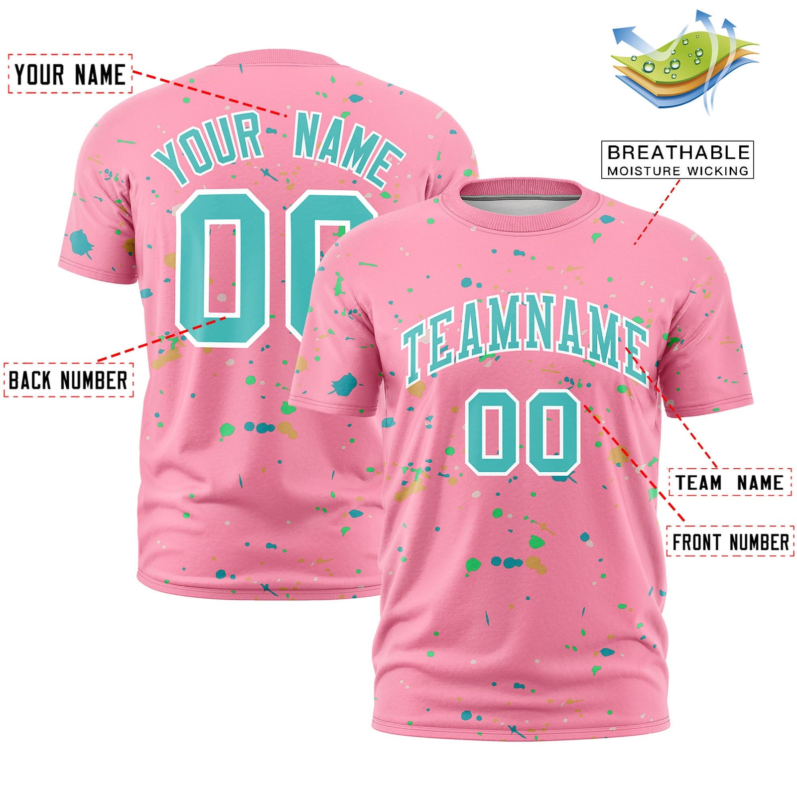 Custom Light Pink Teal White Spray Painting Graffiti Pattern Personalization T-shirt| KXKSHOP